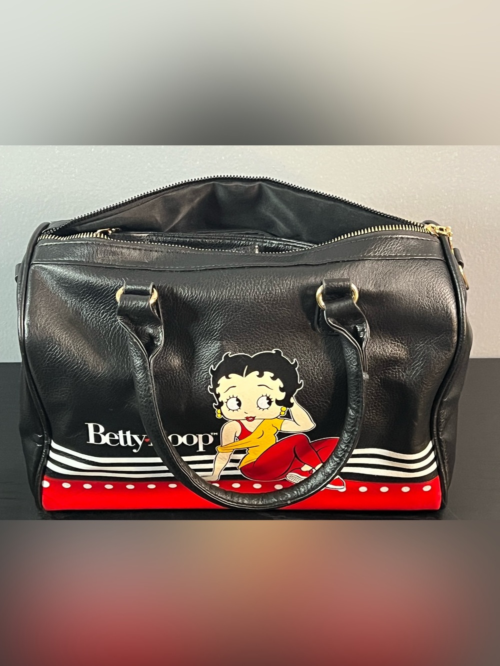 Betty Boop Black Vinyl Tote Bag with Character Print